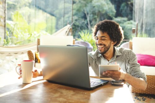 An employee is seen embracing remote work during the COVID 19 pandemic.